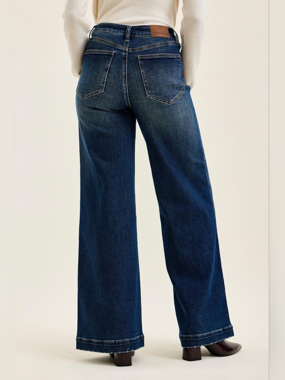 Judy Blue HR LUX Dark Fade Wash Retro Wide Leg Jeans Patch Pockets Various NEW - Picture 8 of 9